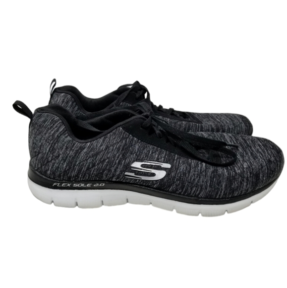 Skechers Womens 9.5 Flex Appeal 2.0 Sneakers Shoes Active Black Marled Lace Up - Picture 1 of 12